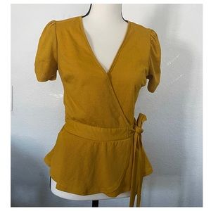 The Workshop Small Blouse Short Sleeved V Neck Wrap Style Side Tie.